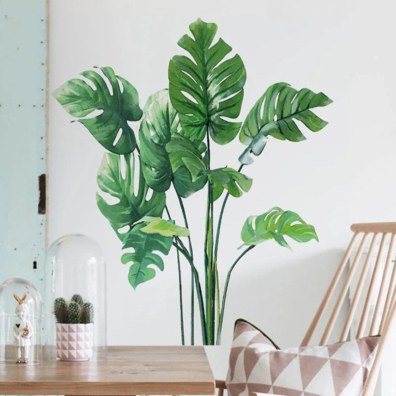 Large Tropical Green Plant Leaves Wall Stickers | Home Room Decor Palm Decal