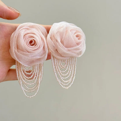 Fairy Mesh Rose Drop Earrings | Handmade Boho Tassel Jewelry