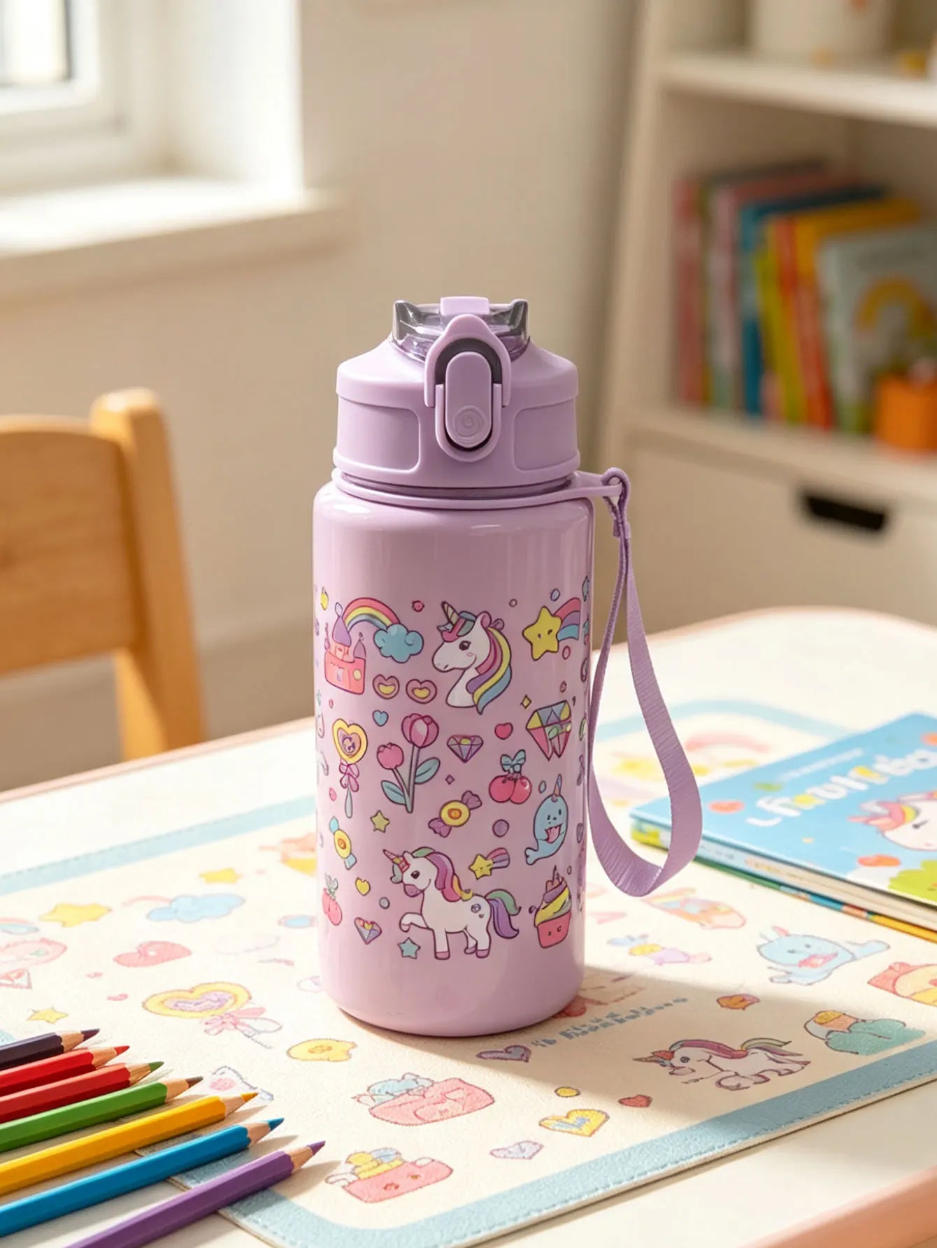 Cartoon Straw Cup 500ml | BPA Free Portable Water Bottle