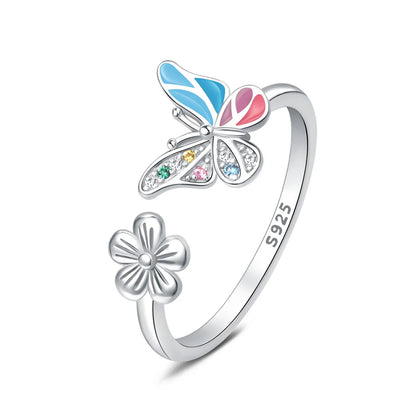 925 Sterling Silver Open Ring Adjustable Mermaid Heart Zircon Ring | Women's Fine Jewelry