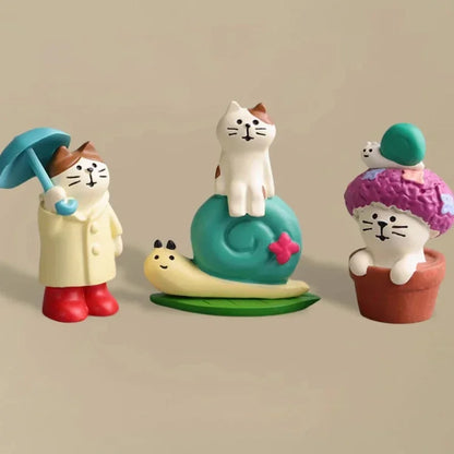 Artisanat de décoration en résine de chat, petite grenouille scène de pluie pour la décoration de bureau, ornements artisanaux, collection de jouets, cadeaux en gros Nouveauté 2024
