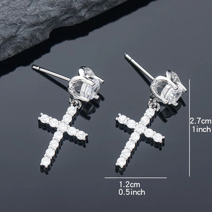Punk Gold/Silver Cross Stud Earrings | Hip Hop Rhinestone Piercing Ear Accessories