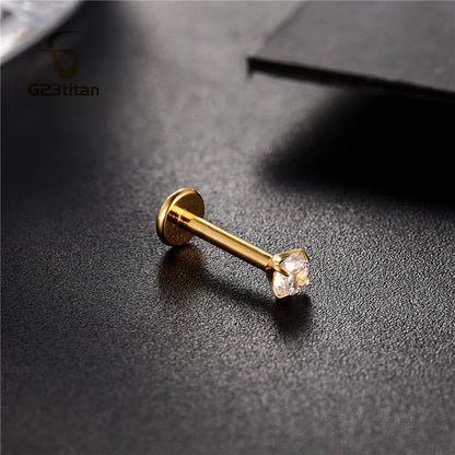 Titanium Labret Stud with Zircon Gem | Internally Threaded Body Jewelry