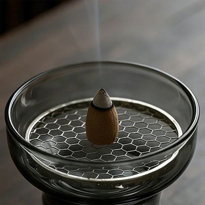 Glass Incense Burner Mountain Incense Holder for Coil Incense and Cone Incense with Glass Ash Catcher for Meditation Yoga Spa