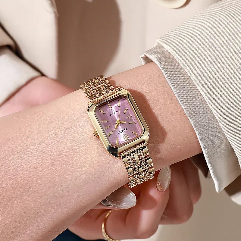Women's Quartz Watch Rectangle Dial | Fashion Casual Steel Strap Watch