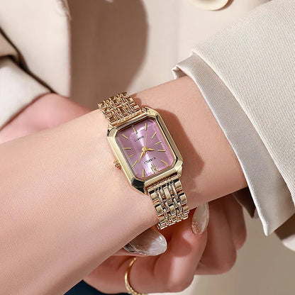 Women's Quartz Watch Rectangle Dial | Fashion Casual Steel Strap Watch