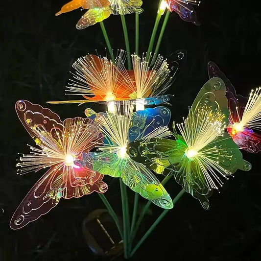 1PC 6-Head LED Solar Lamp,Outdoor Fiber Optic Butterfly Decoration Lighting,Ground,Lawn,Yard,Pathway Colorful Atmosphere Light