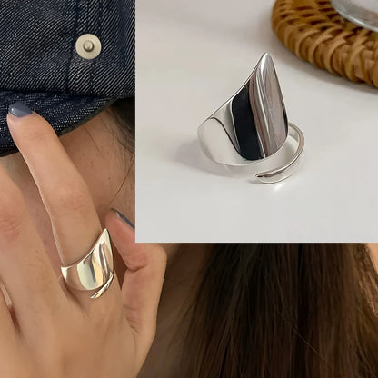 VENTFILLE 925 Sterling Silver Arched Wide Geometric Punk Ring | Asymmetric Cocktail Jewelry