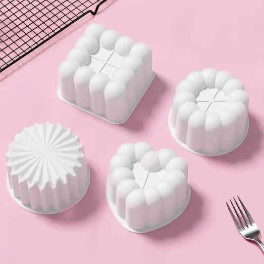 Silicone Mousse Cake Mold Set | Flexible Baking Molds for Heart Star Flower Shapes