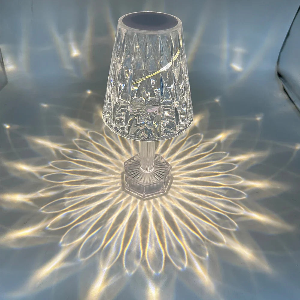 Diamond Crystal Projection Night Light USB Touch Control Bedside Desk Lamp Decor