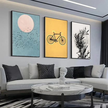 Tableau mural moderne de style bohème minimaliste, arbres, oiseaux, soleil, paysage, affiches HD, décoration pour maison, chambre, bar, café