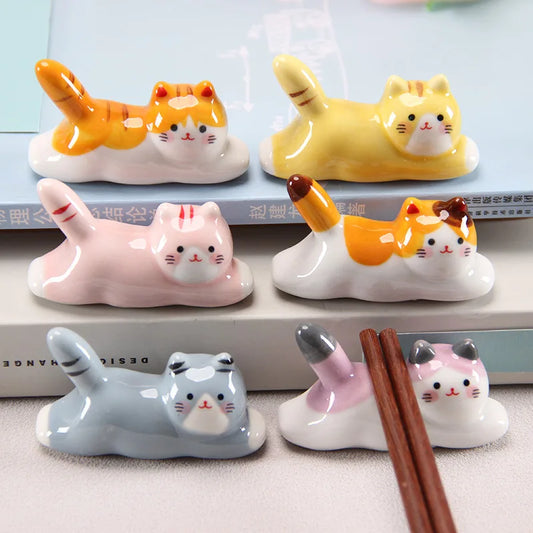 Repose-baguettes en céramique émaillée, motif chat mignon, style japonais, support de cuillère ovale simple pour restaurant et cuisine