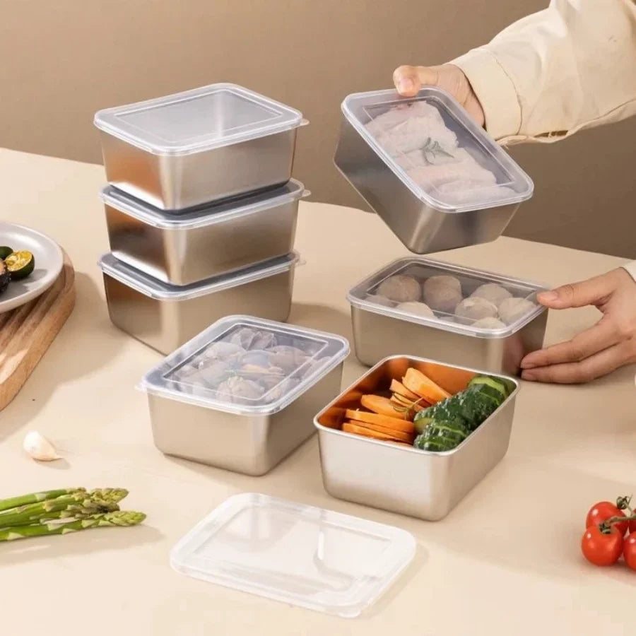 Récipient alimentaire rectangulaire en acier inoxydable pour conserver la fraîcheur, boîte de rangement pour pique-nique, boîte à bento, réfrigérateur, congélateur, assiette de restaurant