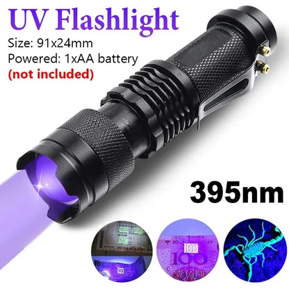 Portable UV Flashlight 365-395nm | Black Light Ultraviolet Torch for Pet Urine Detection