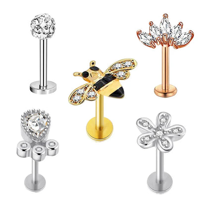 5pcs Mixed Heart Tragus Stud Earring Set | Cartilage Helix Lip Piercing Jewelry