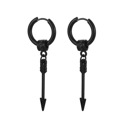 Black Arrow Punk Stainless Steel Stud Earrings | Unisex Gothic Ear Clip Set