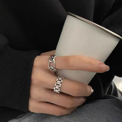 925 Sterling Silver Cross Hollow Ring | Unisex Geometric Chain Ring