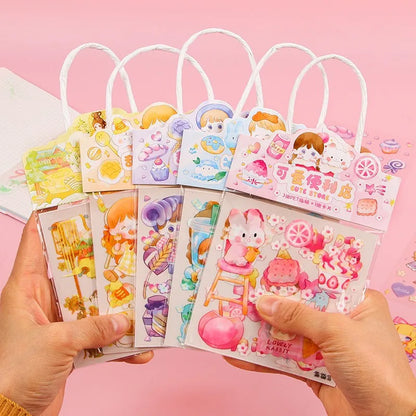 Cute Pink PET Sticker Pack for Scrapbooking and Journaling | 4 Sheets Kawaii Decorative Stickers