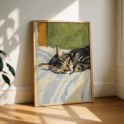 Sleeping Tuxedo Cat Wall Art Print: Black and White Cat Painting, Unframed Cat Poster gift decoration