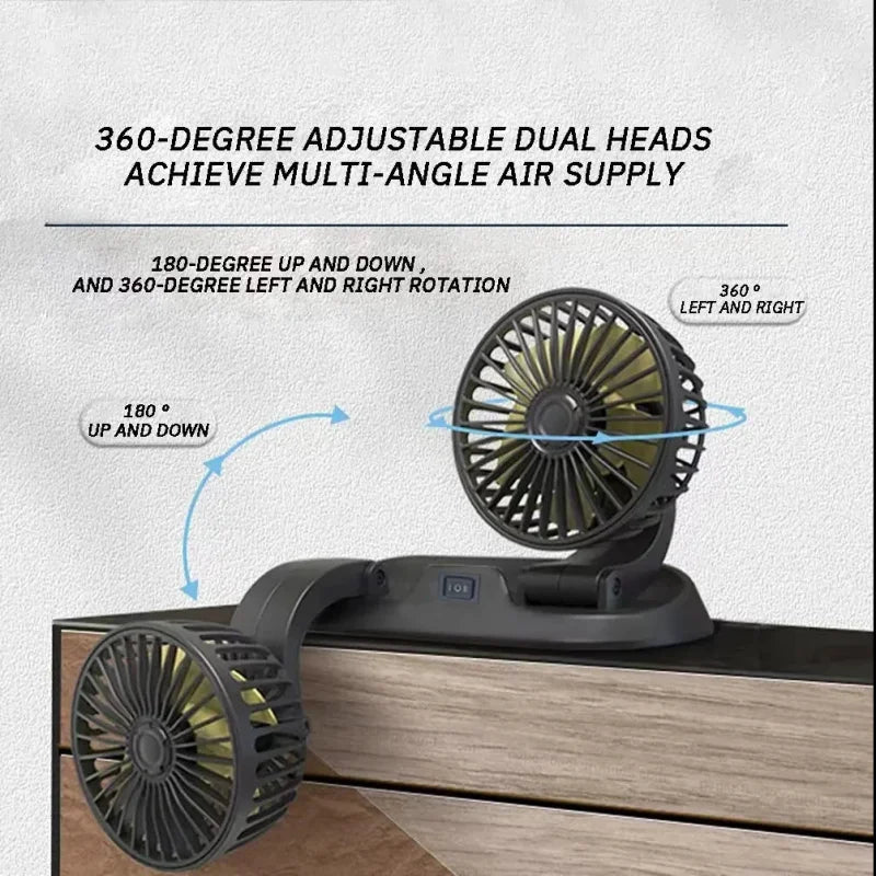 Dual Head Car Fan | 12 Volt Portable Fan with Adjustable Airflow | USB Charging for Efficient Air Circulation