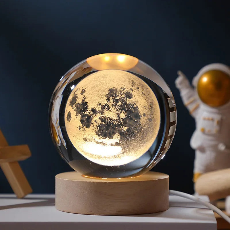 3D Galaxy Crystal Ball Night Light USB LED Moon Lamp Home Decor Gift Planet