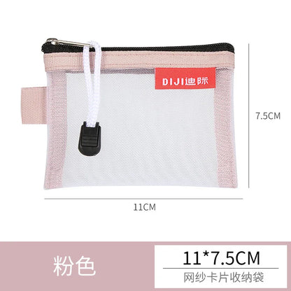 Mini Transparent Mesh Zipper Card Storage Bag | Portable Nylon Coin Purse
