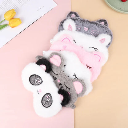 Plush Cute Grey Cat Sleep Mask | Light Blocking Eye Shade for Travel and Home