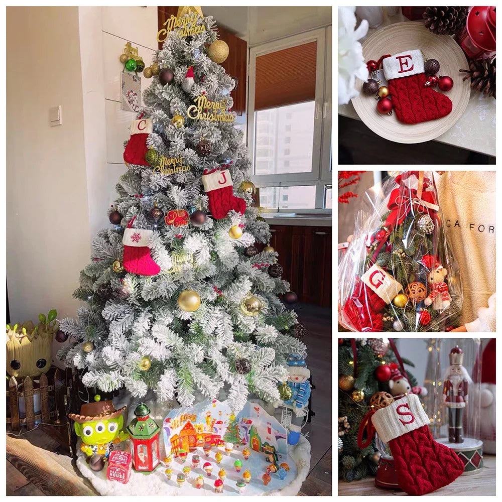 Christmas Socks Knitting Snowflake Letter Stocking Christmas Decoration for Home 2024 Xmas Tree Ornament Gift Navidad Natal A-Z