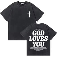 Washed Vintage Jesus Christian Graphic T-Shirt | Casual Oversized Bible Verse Tee