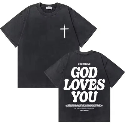 Washed Vintage Jesus Christian Graphic T-Shirt | Casual Oversized Bible Verse Tee