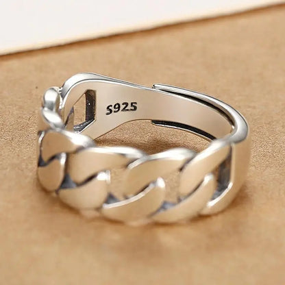 VENTFILLE 925 Sterling Silver Arched Wide Geometric Punk Ring | Asymmetric Cocktail Jewelry