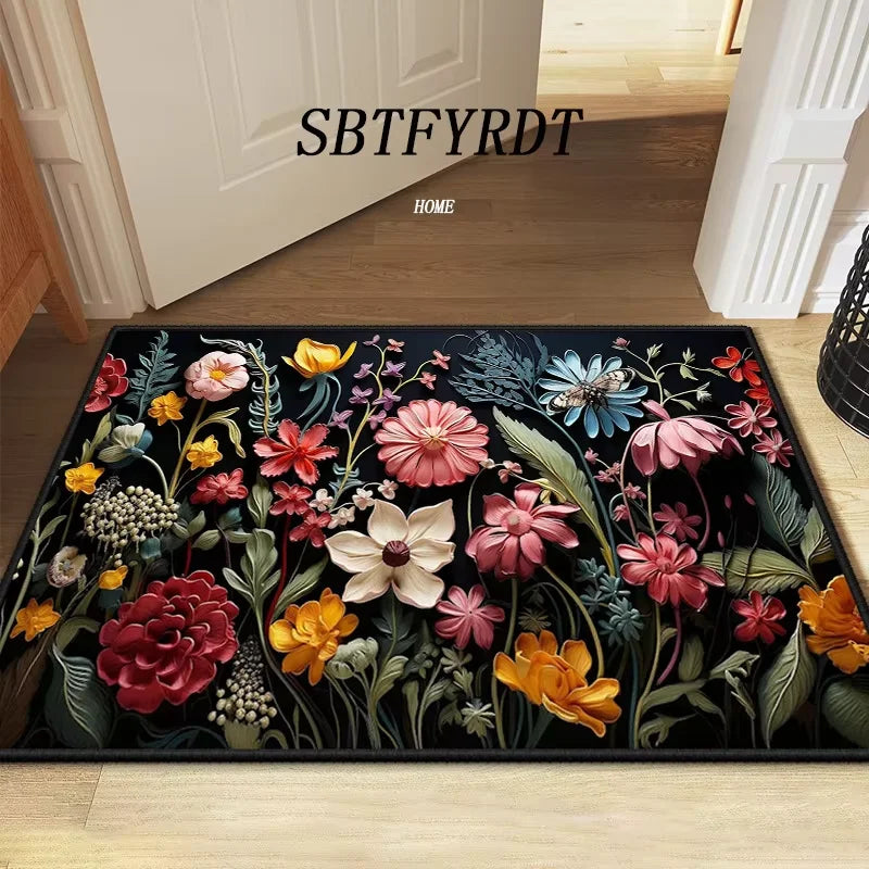 VIKAMA Beau Tapis de Sol Fleur Tapis de Porte Extérieur Tapis de Bienvenue Moelleux Tapis de Salon Doux pour Chambre à Coucher Décoration Douce pour la Maison