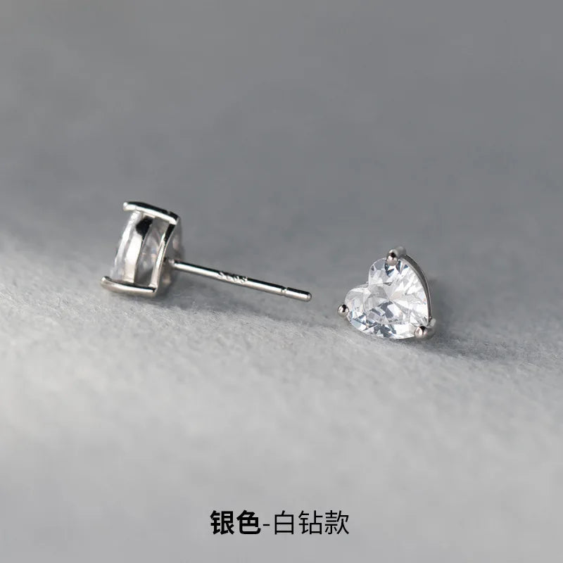 925 Sterling Silver Heart Zircon Stud Earrings | Luxury Jewelry for Women