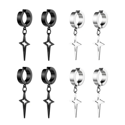 Stainless Steel Punk Star Hoop Earrings | Clip-On Earrings for Men and Women
