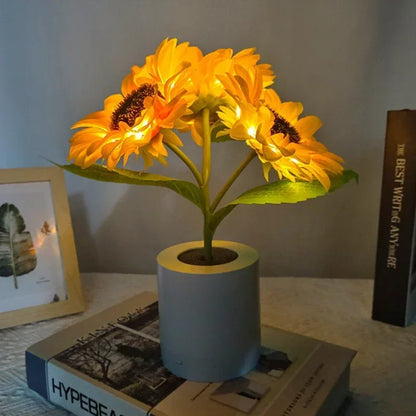 3 LED Sunflower Night Light Rechargeable Table Lamp Bedroom Bedside Decor Lamp