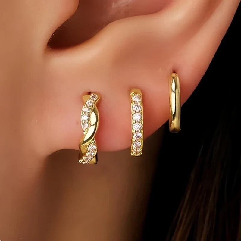 Gold Circle Hoop Earrings Set | Stainless Steel Zircon Flower Stud Jewelry