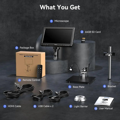 HDMI Digital Microscope 1500X 10.1 Inch IPS LCD Coin Soldering Camera