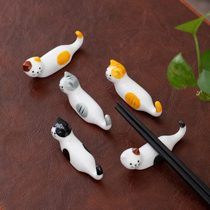 Support de Baguettes en Céramique Style Japonais avec Motif de Chat Mignon, Repose-Baguettes, Porte-Baguettes, Vaisselle, Support de Cuillère