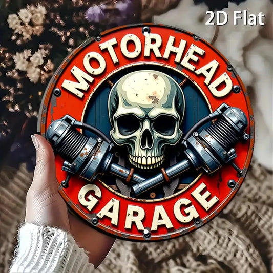2D Flat, Retro Round Aluminum Sign, Skull Metal Tin Sign - Vintage Rustic Metal Wall Art, Round Aluminum Sign, Metal Wall Decor
