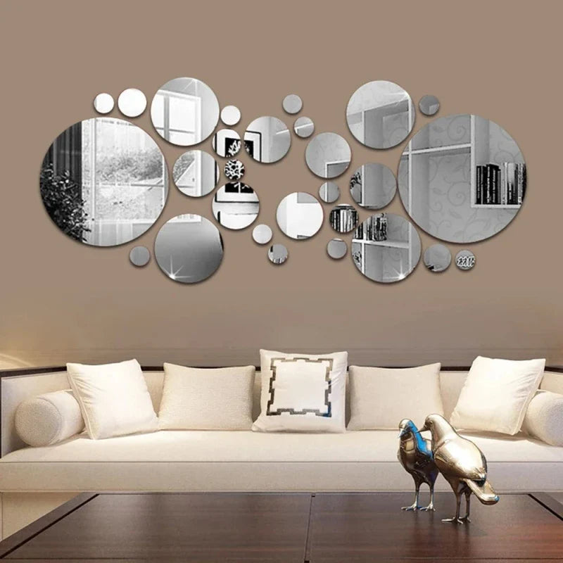26pcs Round Acrylic Mirror Stickers | Self-Adhesive Wall Decor for Bathroom and Kitchen