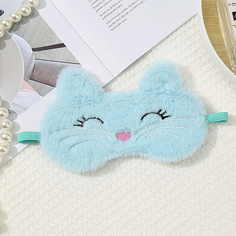 Cute Cat Plush Sleep Mask | Soft Light Blocking Eye Cover for Travel and Home