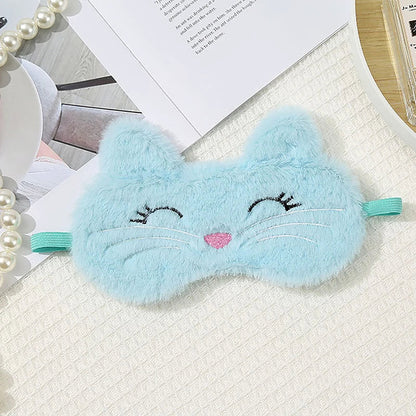 Cute Cat Plush Sleep Mask | Soft Light Blocking Eye Cover for Travel and Home