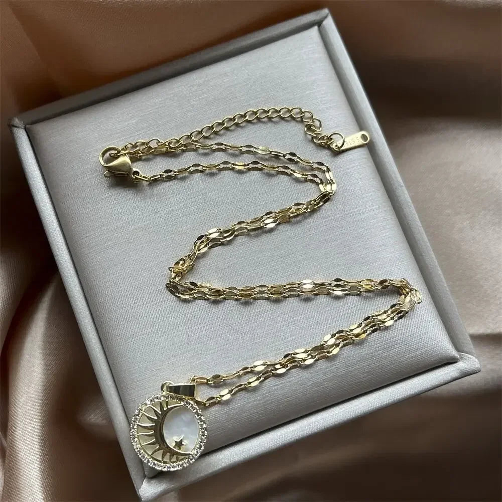 Crescent Moon Pendant Necklace | Vintage Stainless Steel Choker for Women