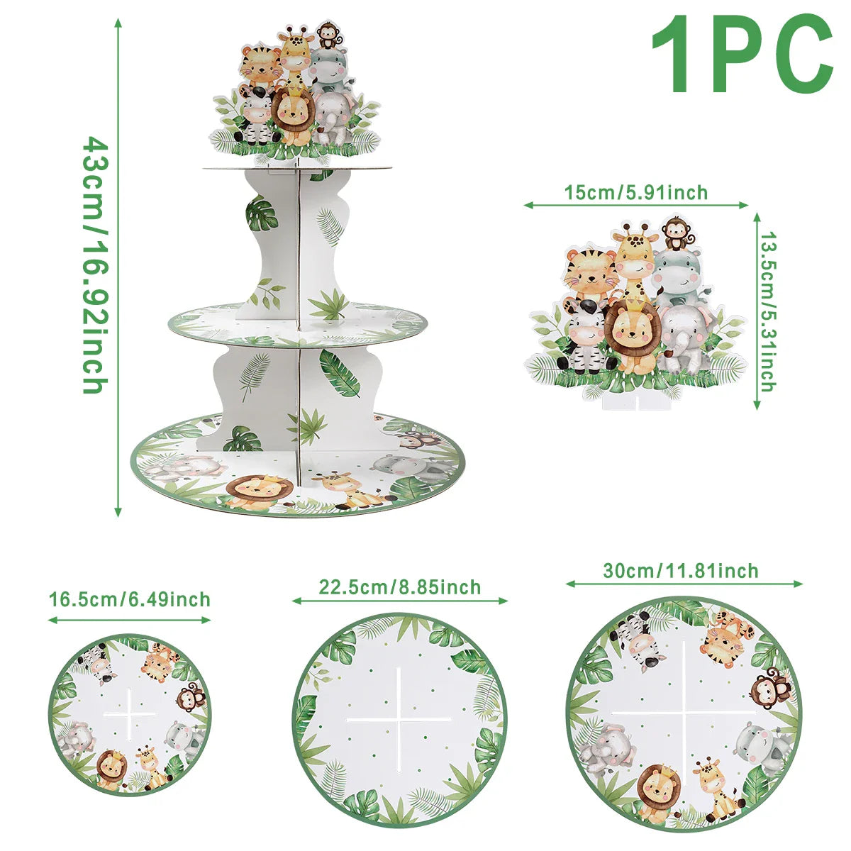 Soporte para cupcakes de animales de la selva, safari, baby shower, decoraciones de fiesta de cumpleaños, soporte para cupcakes, artículos de fiesta salvajes para niños