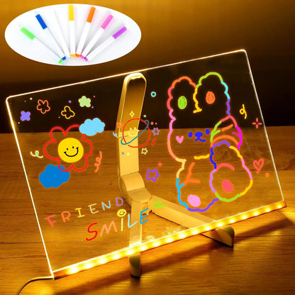 LED Kids Message Board – Colorful DIY Acrylic Drawing Board with 7 Pens Gift