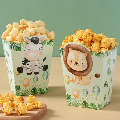 Boîtes à Popcorn Safari dans la Jungle, Boîtes à Bonbons, Décorations de Fête Animaux de la Jungle, Fête Prénatale, Anniversaire Garçons Enfants