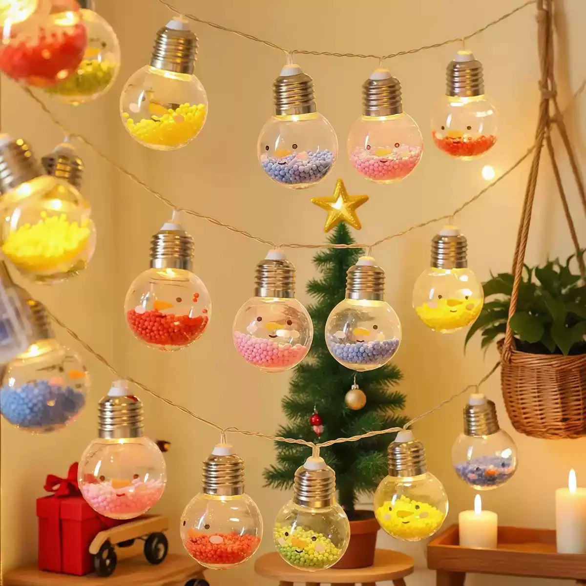 1PC Guirlande Lumineuse Boule Ampoule Noël 1.5M10LED, Arbre de Noël Souriant, Lampe Décorative, Fée Lumineuse pour Chambre, Fête d'Anniversaire