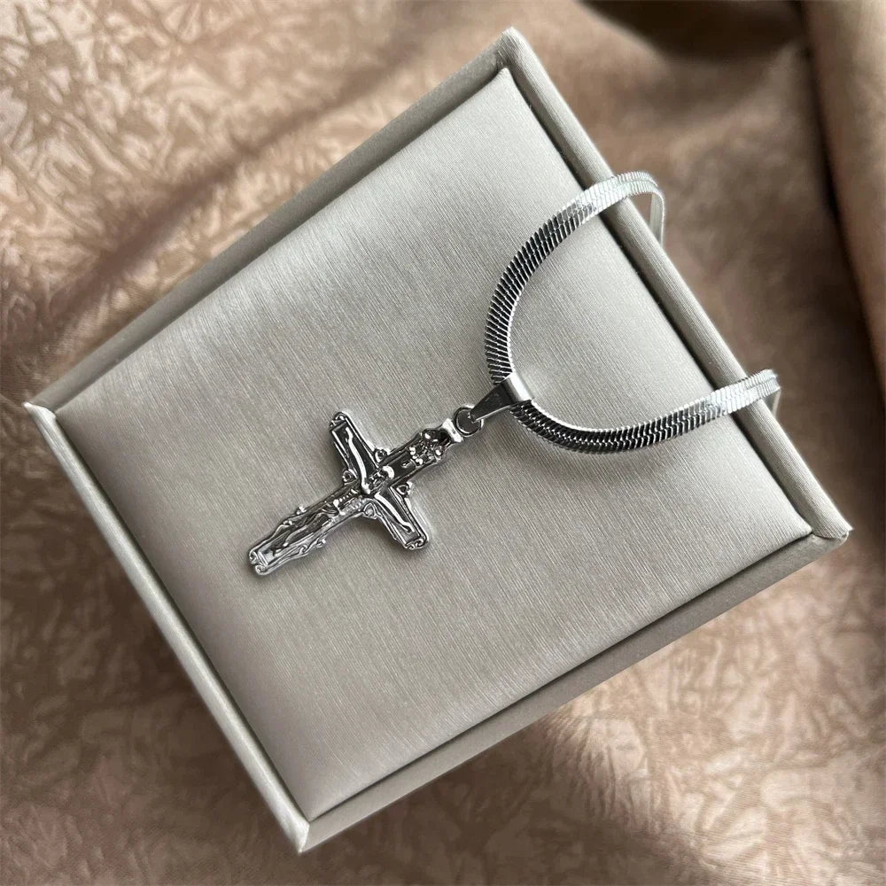 Stainless Steel Jesus Cross Necklace | Christian Pendant Jewelry for Men and Women