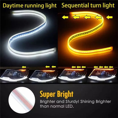 LED DRL Car Daytime Running Light Flexible Waterproof Strip | Auto Headlights White Turn Signal Brake Flow Lights 12V