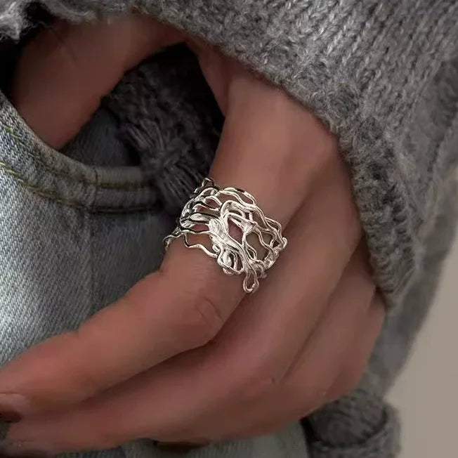 VENTFILLE 925 Sterling Silver Irregular Ring | Geometric Minimalist Jewelry for Women